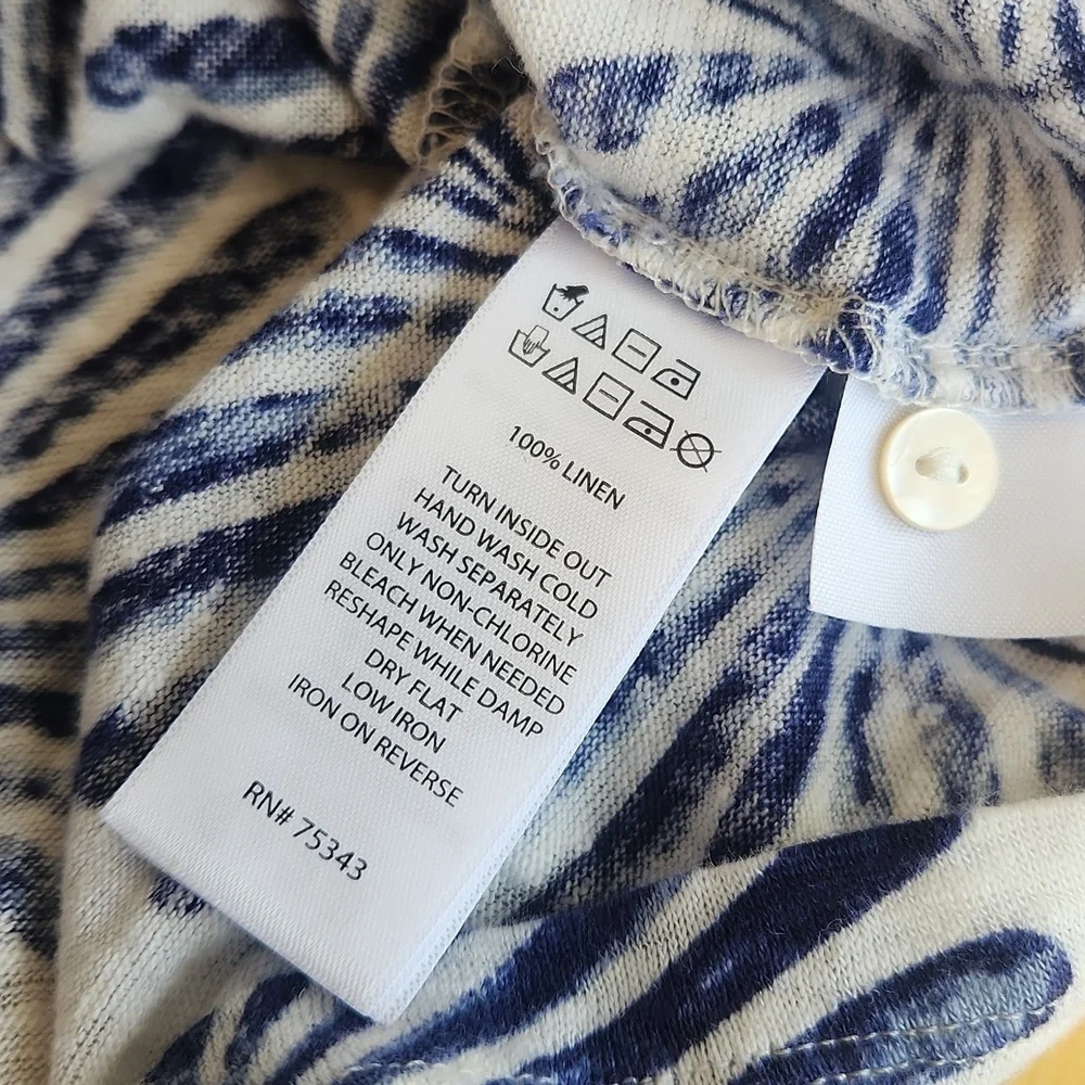 Joie 100% Linen Blouse Cap Sleeve Coastal White Blue L - Picture 6 of 16